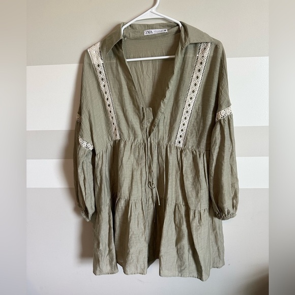 Zara oversized TIERED DRESS WITH LACE INSERTS - Picture 5 of 6